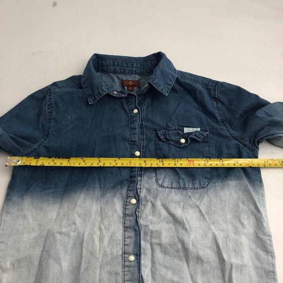 7 for all Mankind denim ombré snap long sleeve button down shirt - Picture 5 of 6